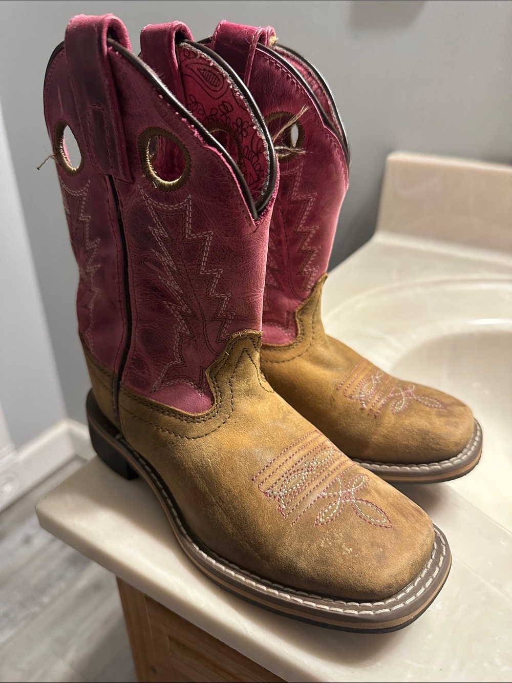 Shyanne Girl’s Pink and Tan Western Cowboy Boots